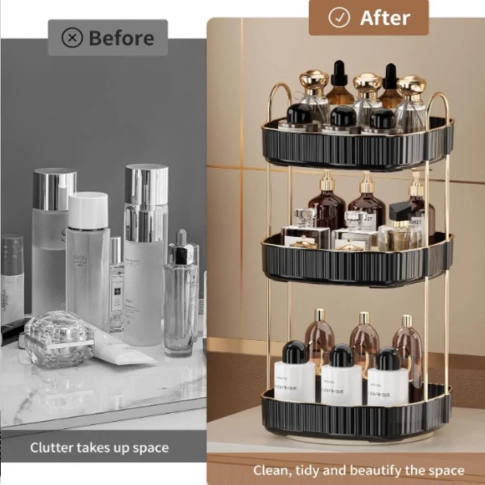 3 Tiers - 360° Turntable Makeup Organizer - Lazy Susan Cosmetics Storage